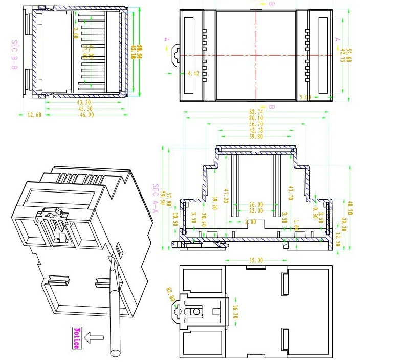 LK-DR01 Din Rail ABS Plastic Project Junction Box Switch Outlet Instrument Housing 88x37x59mm
