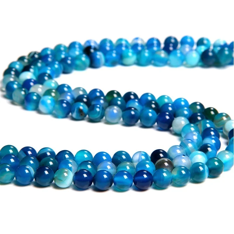 Blue Stripe Agate Beads Jewelry Accessories Natural Loose Spacer Bead for Making Bracelet 4 6 8 10mm