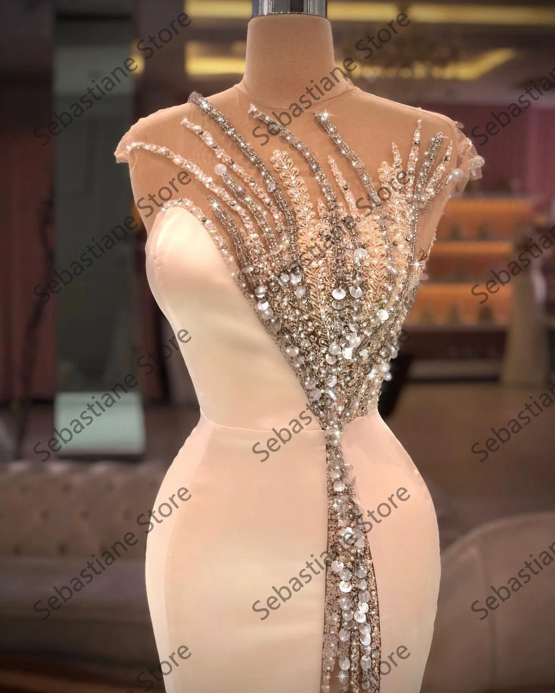 Nuovi abiti da ballo eleganti paillettes senza maniche di lusso abiti da spettacolo lunghi da sera a sirena lunga con spacco alto lucido Plus Size personalizzato