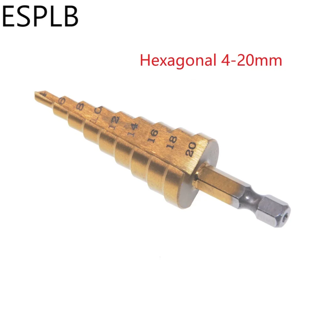 3-13 4-12 4-20 4-32mm Hexagonal HSS Titanium Coated Stepped Power Tools Drilling Bit Metal Wood Holder Cutter Drill Bit