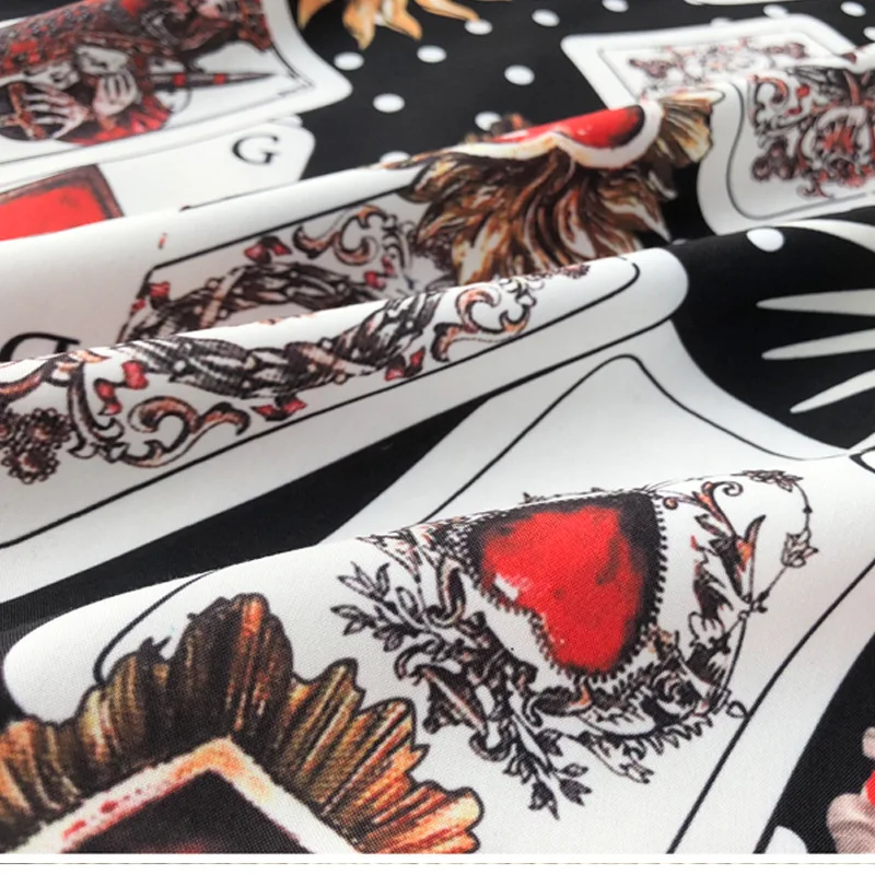 Playing Card Printed Polyester Satin Fabric for Shirt Dress Brand Fashion Design Poplin Cotton Fabrics Wholesale Cloth Sewing