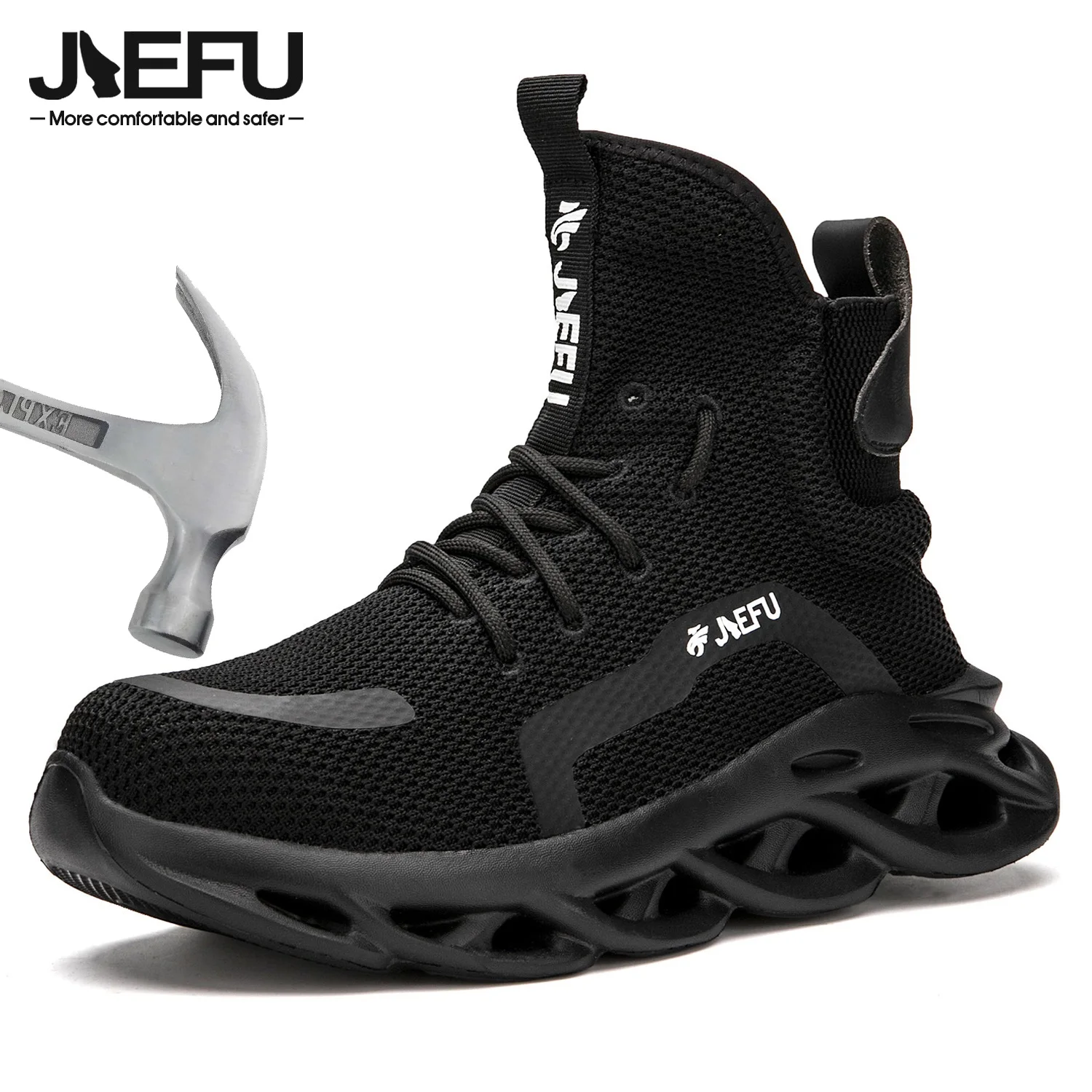 

JIEFU Steel Toe Work Boots for Men Lightweight Breathable Non-Slip Indestructible Construction Safety Shoes