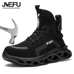 JIEFU Steel Toe Work Boots for Men Lightweight Breathable Non-Slip Indestructible Construction Safety Shoes