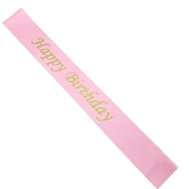 Girl Glitter Happy Birthday Satin Sash Supplies Women Pink Black Shoulder Girdle Ribbons Lady Adult Birthday Party Sashes Favors