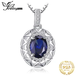 JewelryPalace Oval Cut Created Blue Sapphire 925 Sterling Silver Pendant Necklace Hollow Gemstones Women Necklace Without Chain