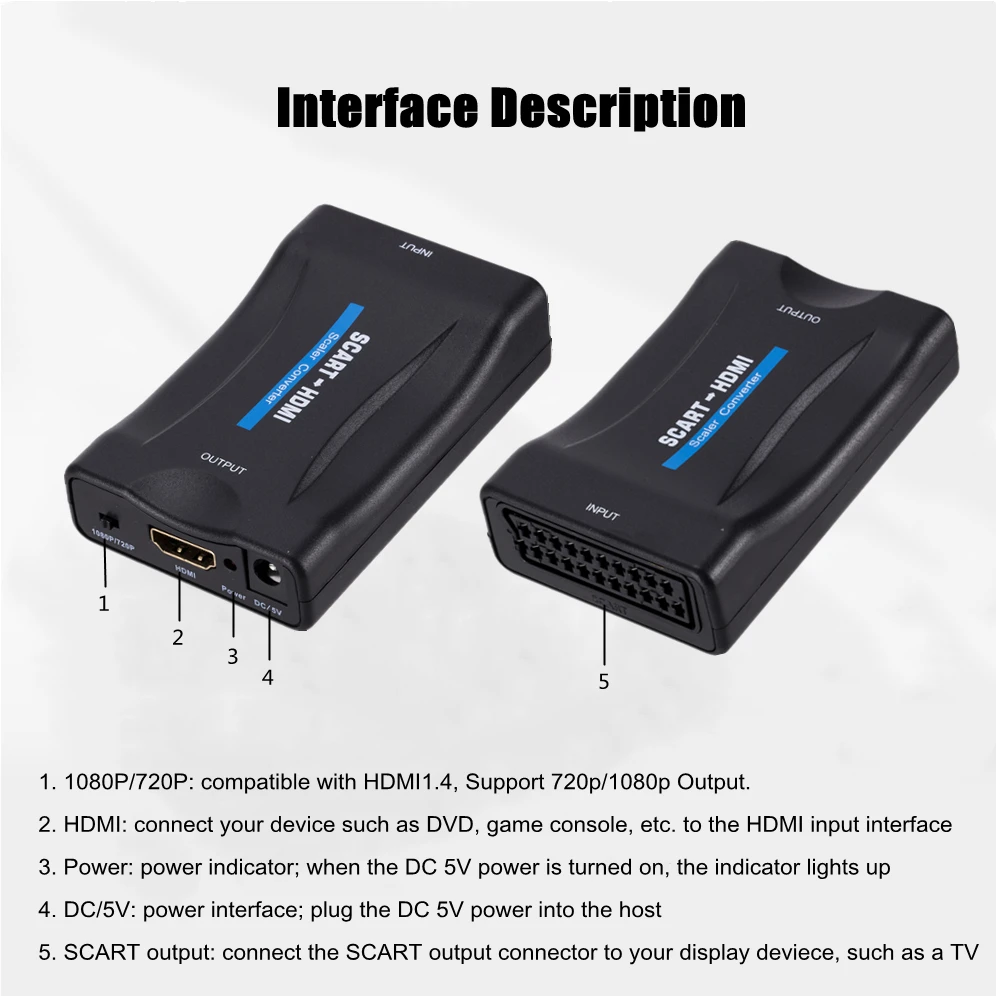 GRWIBEOU-ビデオコンバーター1080p,scart to HDMI,HD TV用コンバーターアダプター,sky Box stbプラグ,PlayDCケーブル用