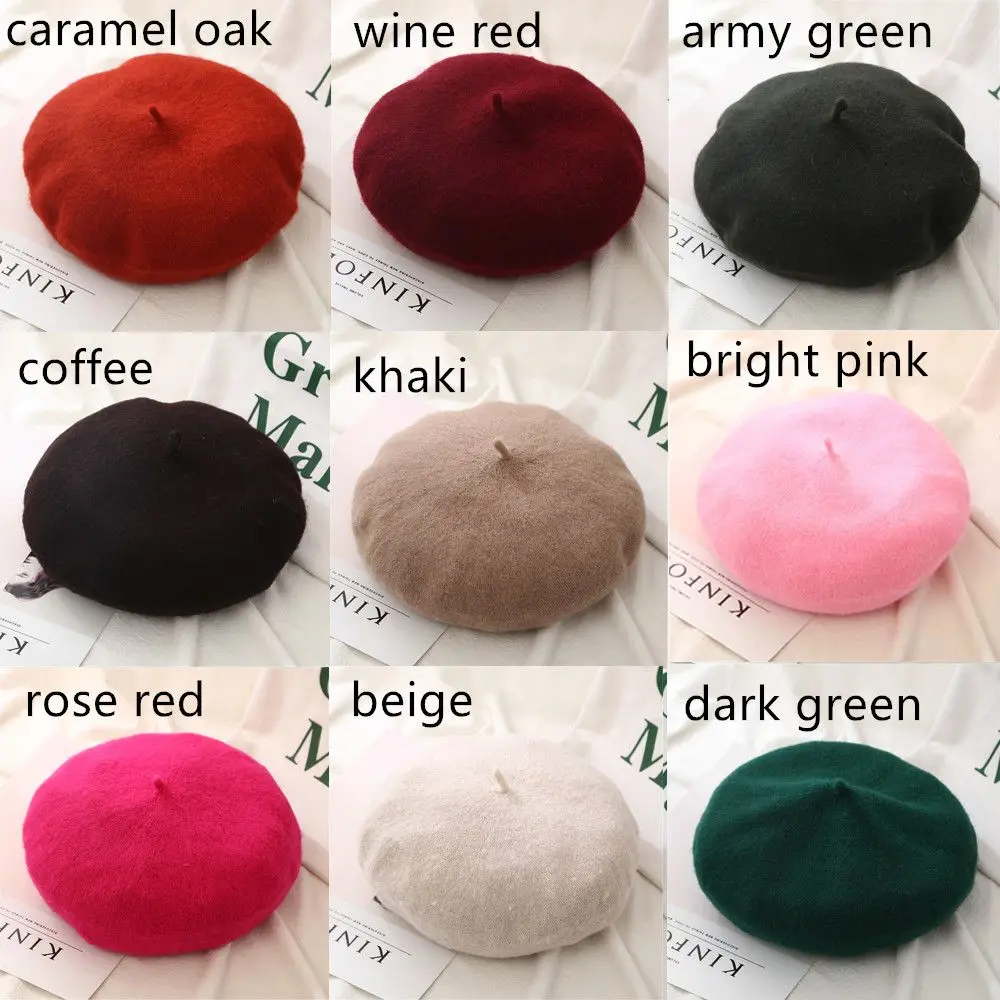 Solid Color Winter Warm Beanie Autumn Beret Hat Flat Cap Hat Wool Beret Cap Felt Berets image 4