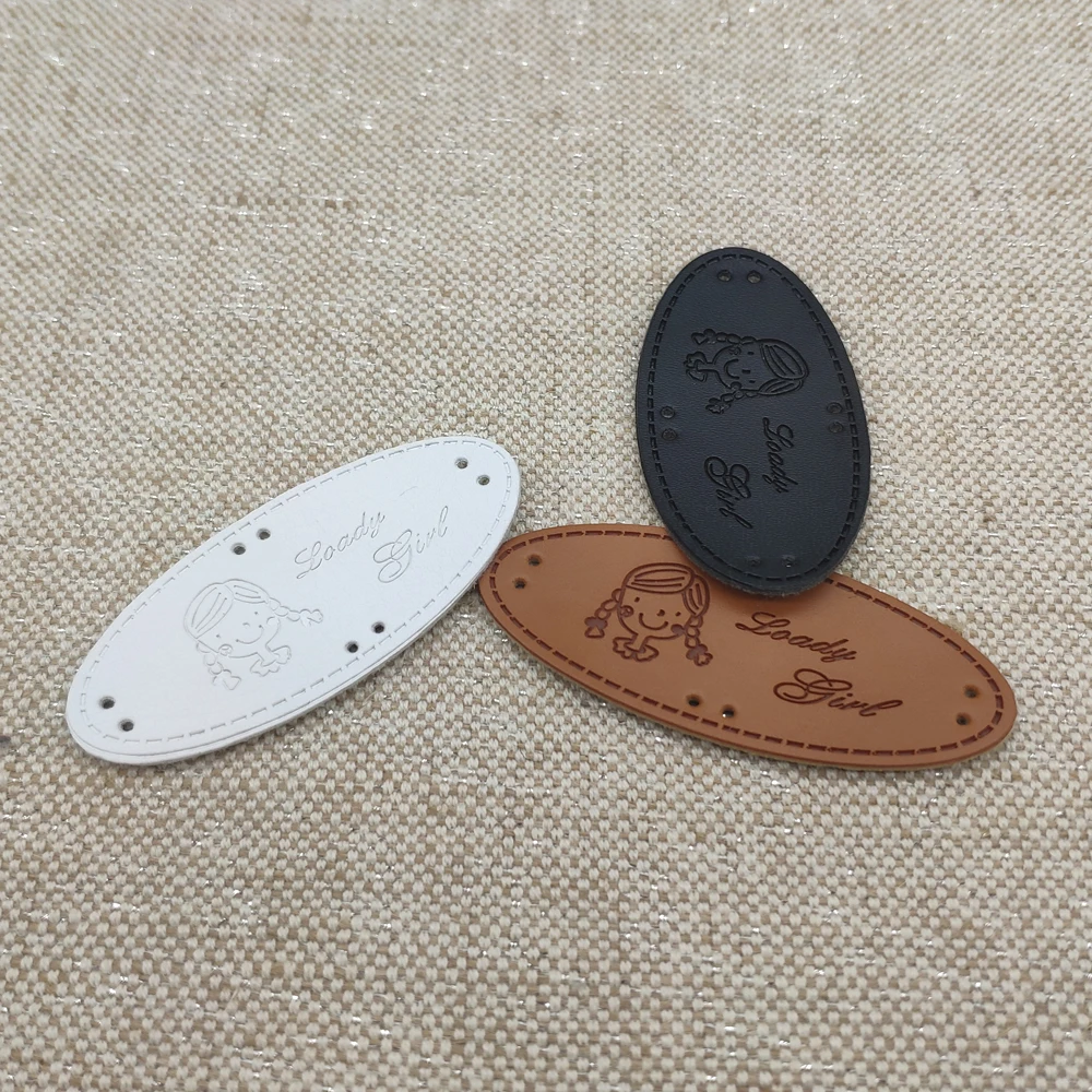 Mini Lovely Girl Handmade Leather Labels For Jeans Kids Clothing Patch For Leather Garment Accessories For Handwork Tags Gift