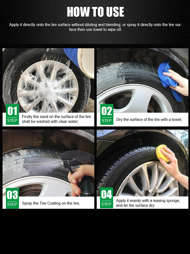 Car Tyre Shine Polish Wax Accessories 260ml Auto Tire Shiny Polishing Spray Wax Detailing Brightener Agent Coating Care