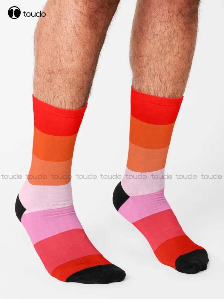 Neon Pastel Lesbian Flag Socks Mens Black Socks Personalized Custom Unisex Adult Teen Youth Socks 360° Digital Print Fashion New