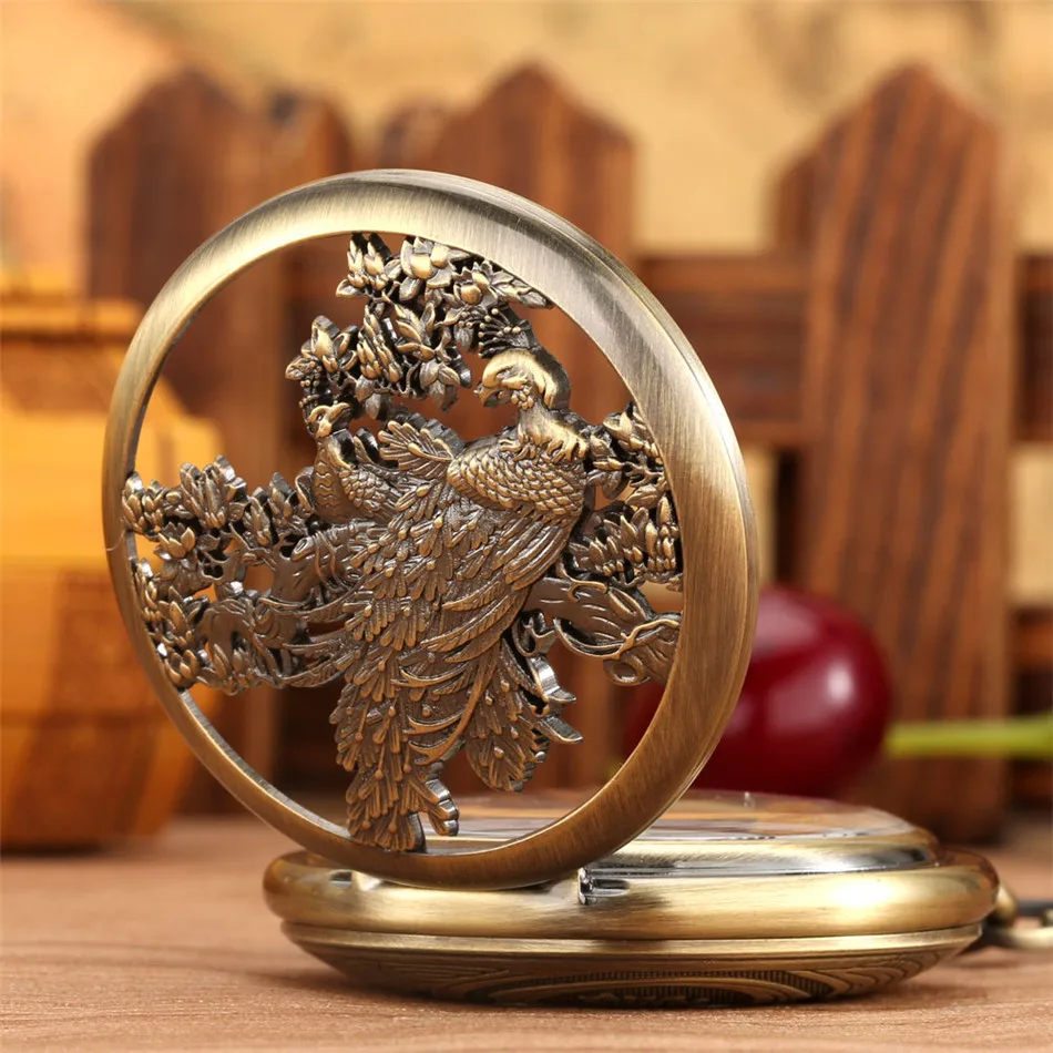 

Embossed Phoenix Mechanical Pocket Watch Roman Numerals White Dial Transparent Skeleton Pendant Hand-Winding Pocket Clock Gifts