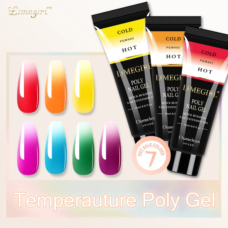 15ml Temperature Change Glitter Poly Nail Gel For Nail Extension Finger Quick Building Poly Gels Semi Permanent Hybrid Varnishes