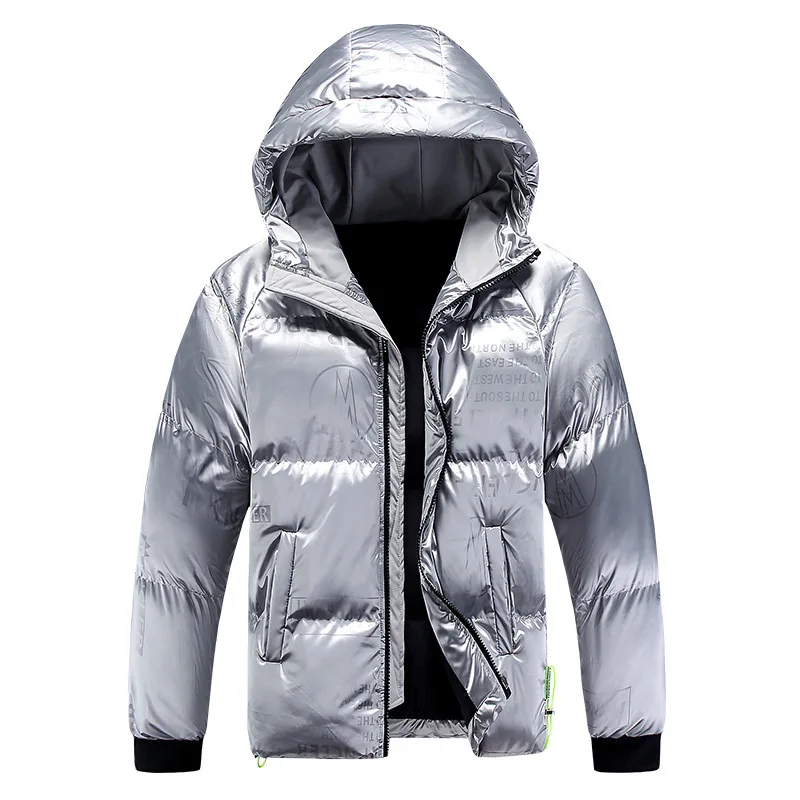 

New Mens Bright Casual Fashion Bread Coat Winter Print Cotton-Padded Jacket Men Hooded Clothing