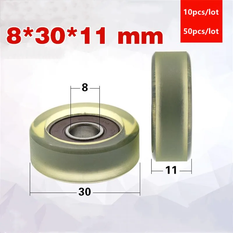 

10pcs/50pcs 8*30*11mm polyurethane PU roller 608 608RS 8x30x11 mm low noise bearing friction pulley soft rubber