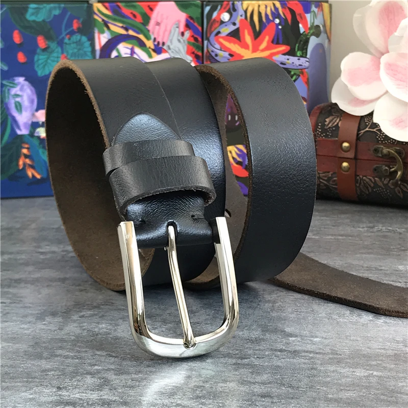 Vintage Men\'s Belt Metal Pin Belt Buckle Genuine Leather Belt Male Jeans Wide Belts For Men Ceinture Retro Waist Belt MBT0048