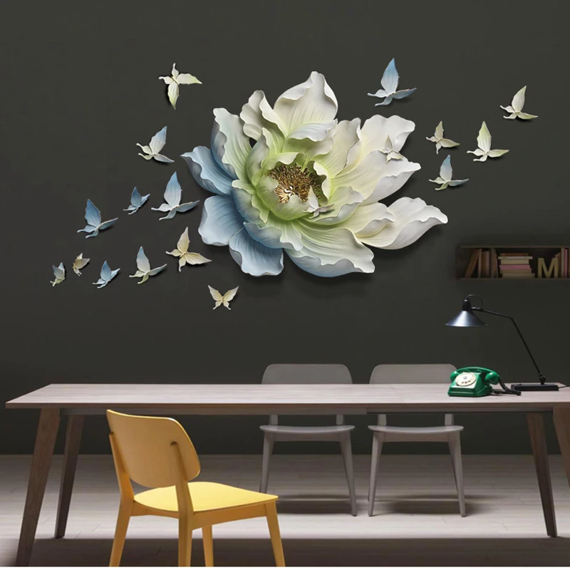 3D Stereo Resin Flower Butterfly Wall Stickers Home Decor Crafts Hotel Restaurant Living Room Sofa Decor Wall Ornament mx1116170