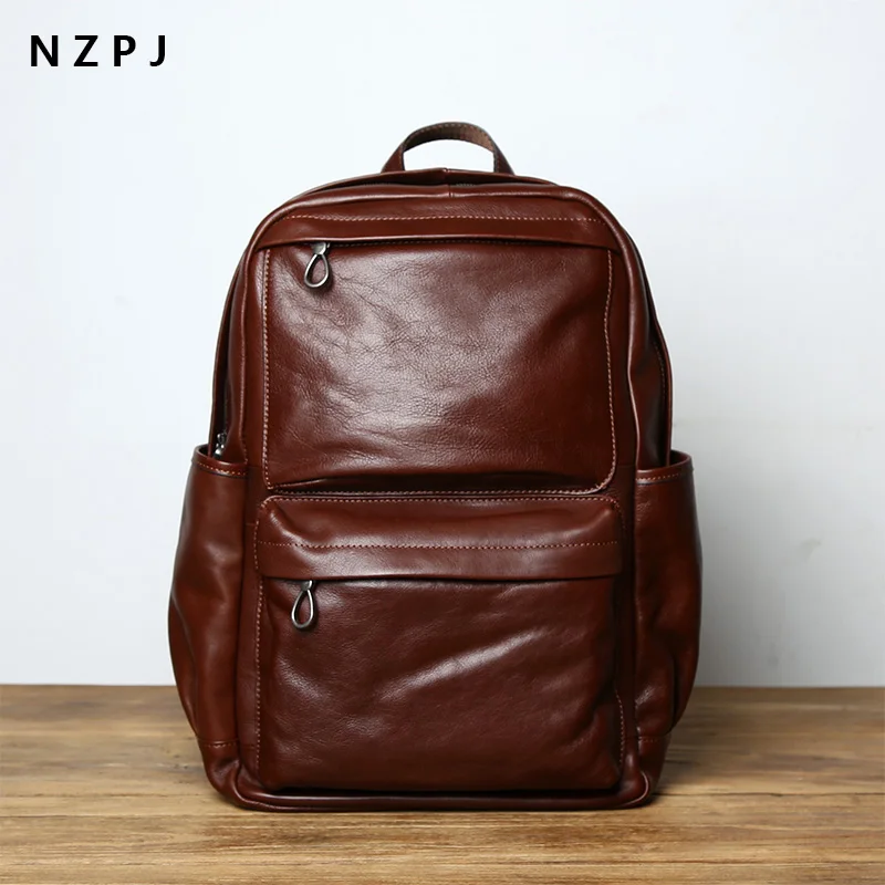 NZPJ Leder herren Rucksack Europäischen und Amerikanischen Mode Reisetasche Vintage Kopf Erste Schicht Rindsleder Freizeit Rucksack – Detail 5