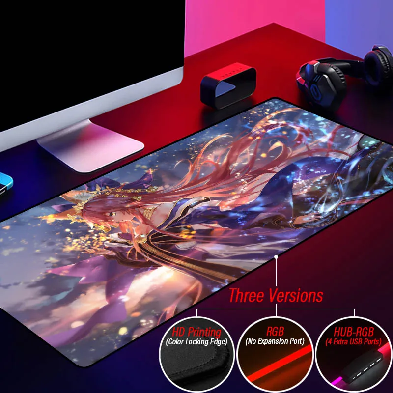 Customized RGB Mouse Pad Hi-Speed HUB 4 Port USB Anime Glowing Saber Archer Mousepad With Wrist Rest Carpet