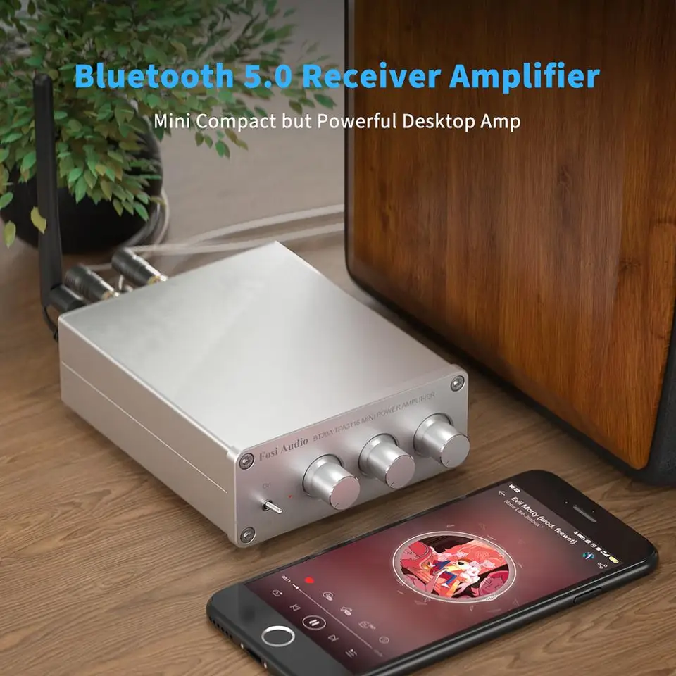 Fosi-デジタルオーディオパワーアンプ,Bluetooth 5.0,2x100W,ミニhifi