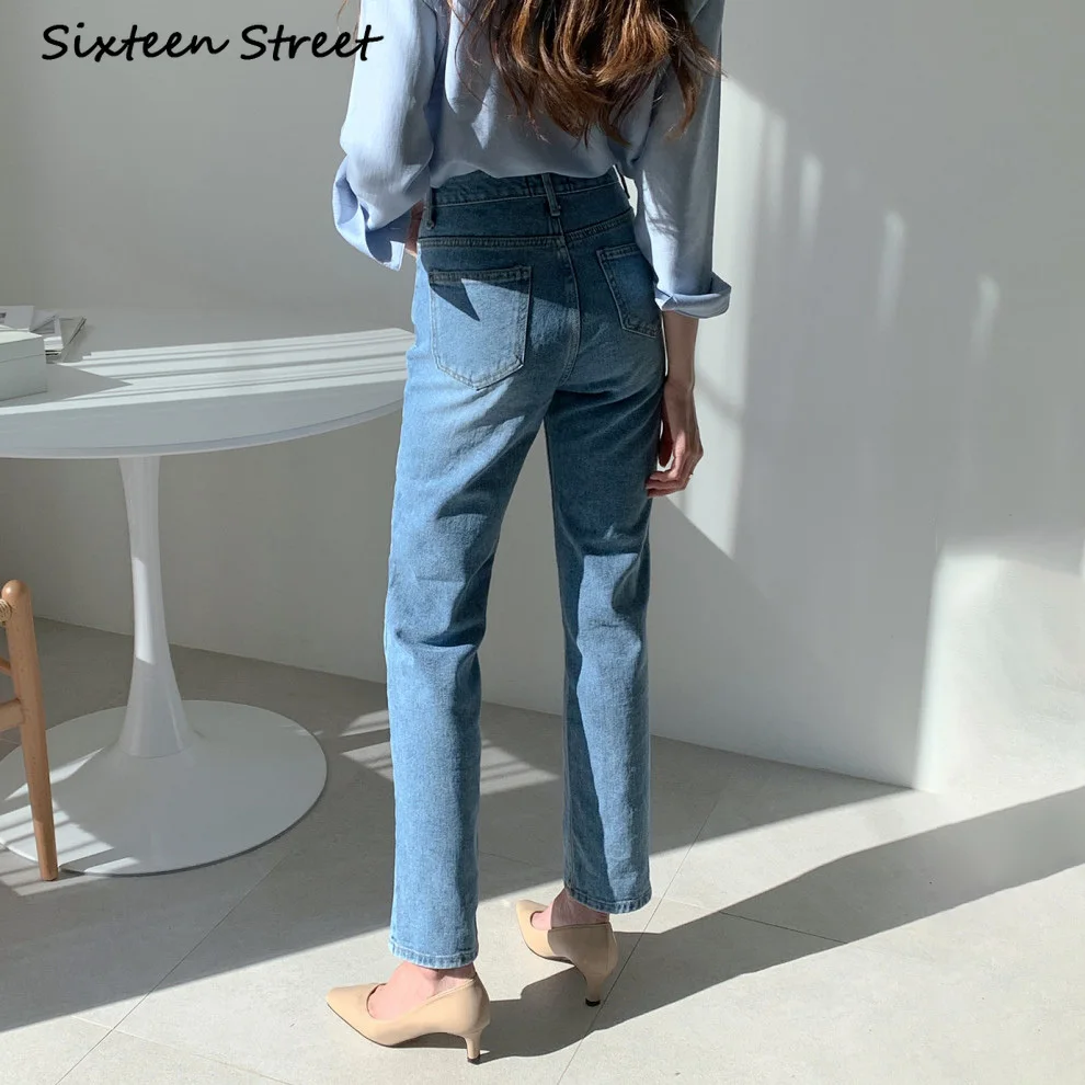 Chic Woman Pants with High Waist Denim Jeans Y2K Aesthetic Style Washed Blue Elegant Fashion Trousers Female Vintage Clothes NEW