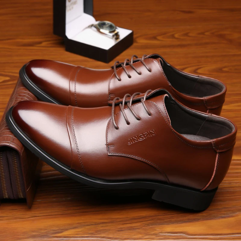 Men Elevator Shoes Increase 6 CM Mens Formal Leather Shoes Hidden Heeled Casual Business Shoes Male 44 Drop Shipping