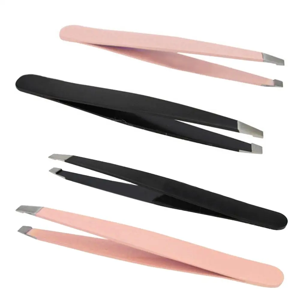 1Pc Eyebrow Tweezer Stainless Steel 9.5cm Flat Tip Rose Black Tweezers For Hair Removal Face Professional Eyes Cosmetic Tool