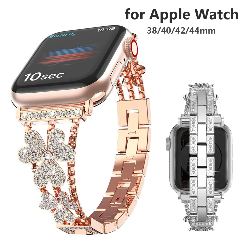 New Bling Metal Bracelet for Apple Watch Band 7 6 Women Luxury Stainless Replacement Strap for iWatch 5 4 3 Watchband 44mm 38mm