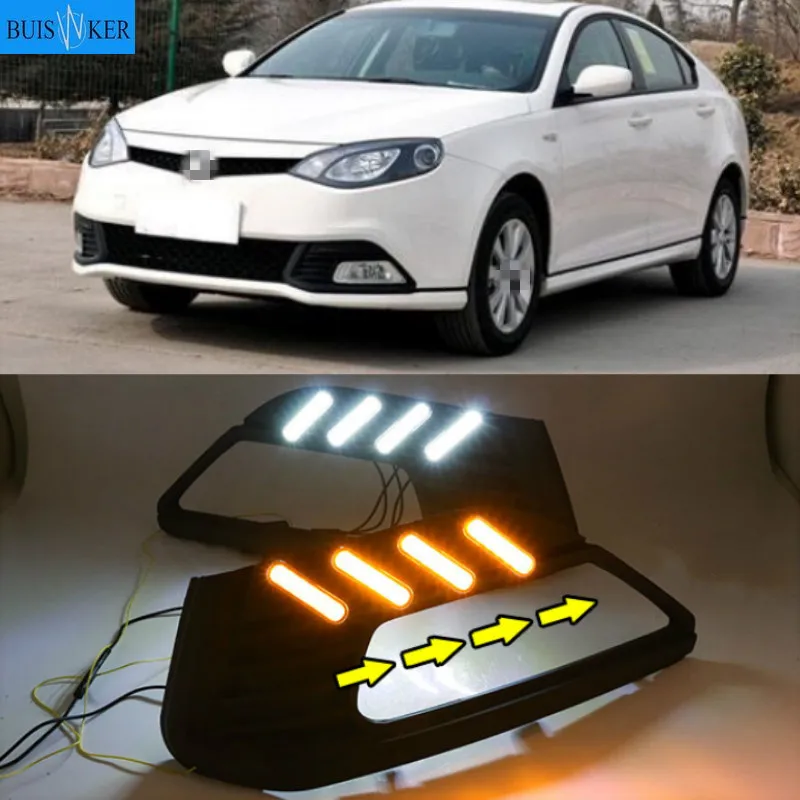 

2PCS For MG MG6 2010-2014 White and Yellow Turn Signal Function 12V Car DRL Fog Lamp Decoration LED Daytime Running Light