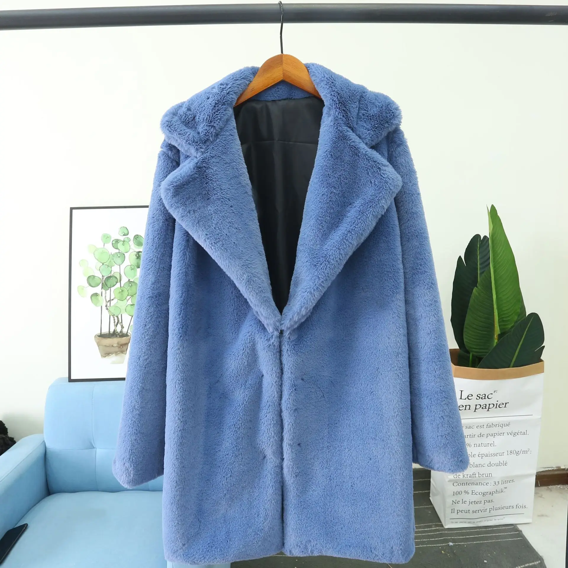 Imitation Fur Coat for Women, Casual Loose Coat, Turn-down Collar, Keep Warm, Artificial Fur, New Fashion, Autumn and Winter