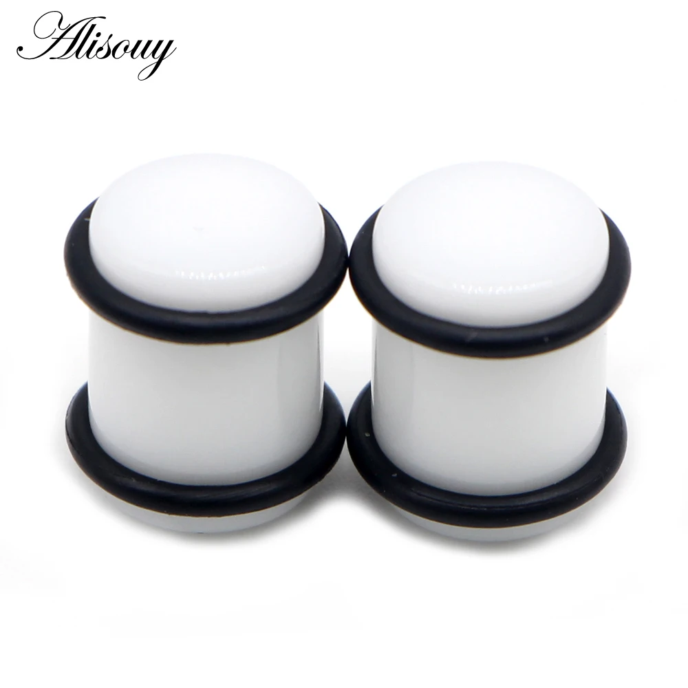 Alisouy 2Pc Punk Acrylic Ear Plugs Tunnel 1.6-10mm Black White Earring Gauges Ear Piercing Ear Flare Flesh Expander 12 color