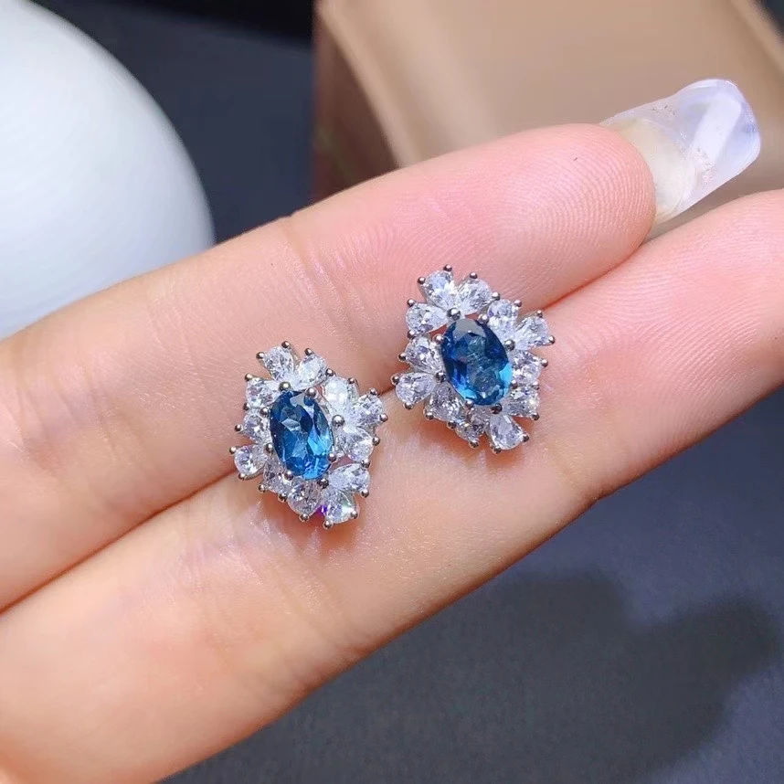 KJJEAXCMY 925 sterling silver inlaid natural London Blue Topaz Women's lovely classic exquisite gem earrings stud support check