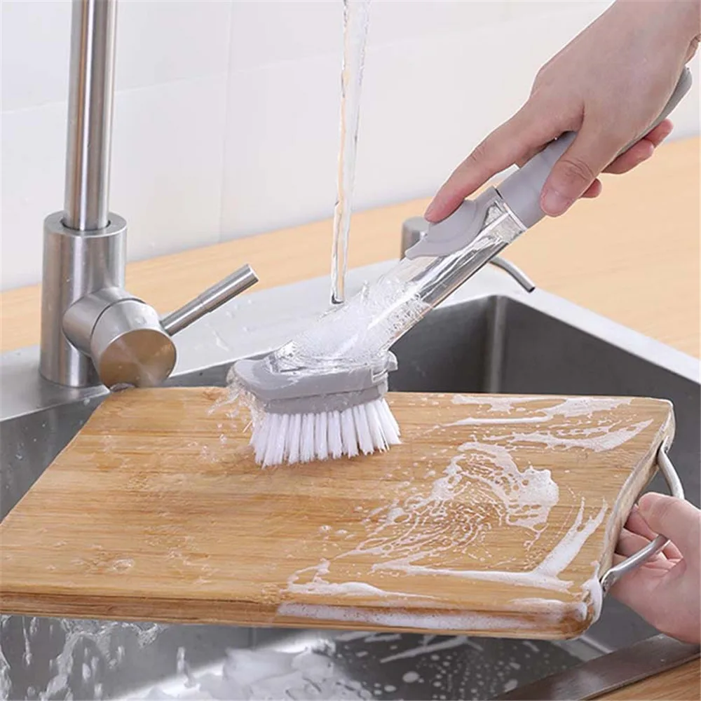 

Kitchen Cleaning Brush Detachable 2 In 1 Sponge Soap Dispenser Long Handle Decontamination Cleaning Brush Dish Washing Tool