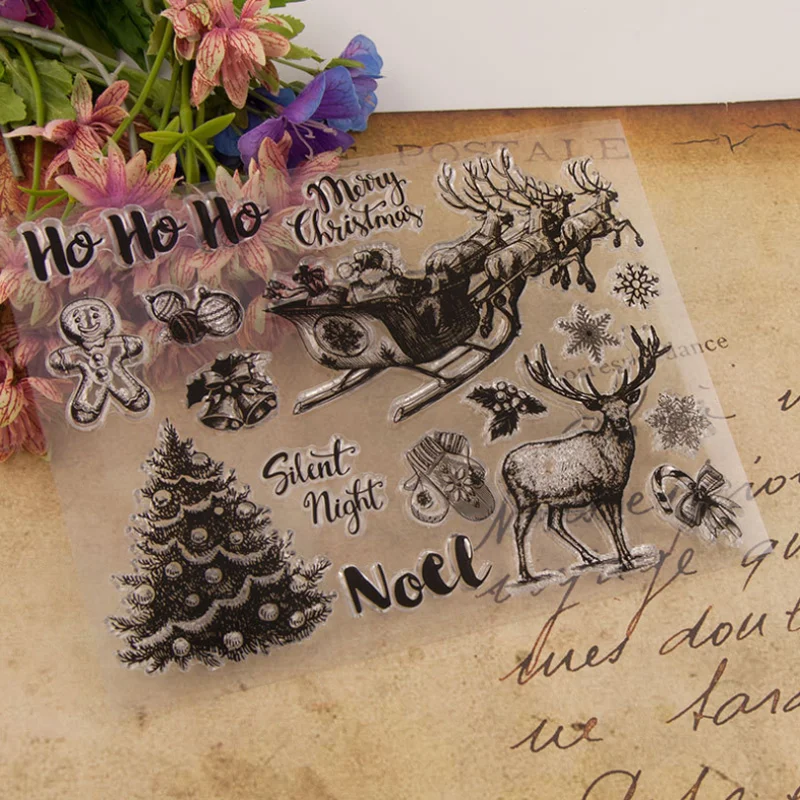 1pc Christmas Deer przezroczysty pieczęć silikonowa pieczęć cięcia album do scrapbookingu DIY gumowe kolorowanie tłoczenie dekoracja do pamiętnika wielokrotnego użytku