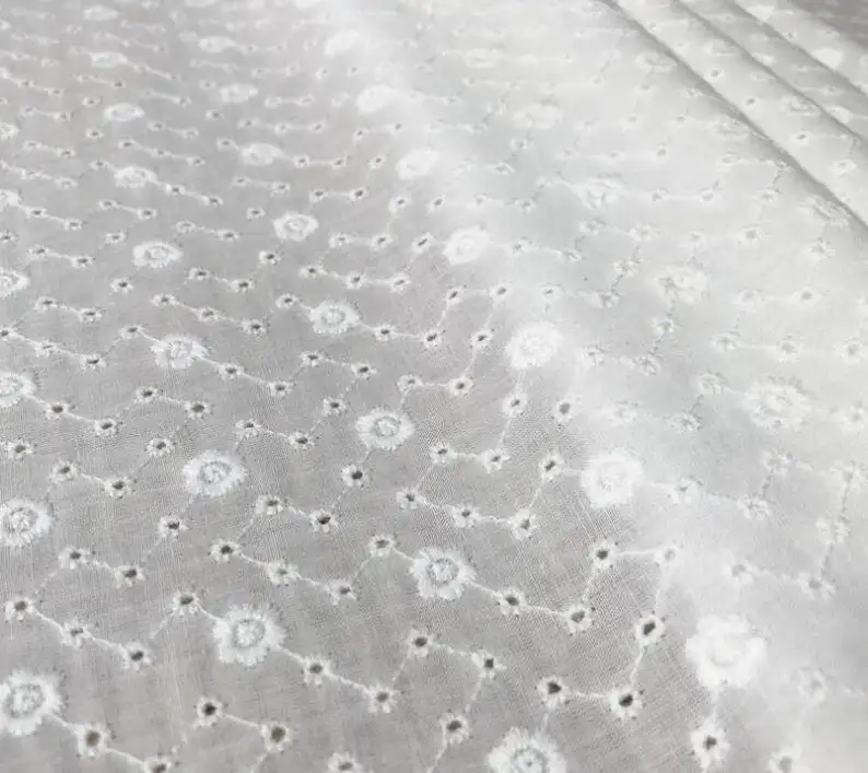 

53" Wide Eyelet Cotton Fabric, Eyelet Dress Fabric With Little Floral, Bridal Curtains Fabric By The Yard