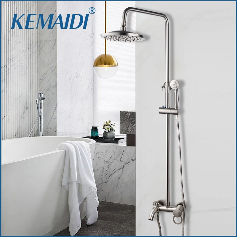 

KEMAIDI Nickel Brushed Bathroom Shower Faucet Mixer Bathtub Mixer Shower Sets Wall Mount Hot Cold Water Shower Faucets Systerm