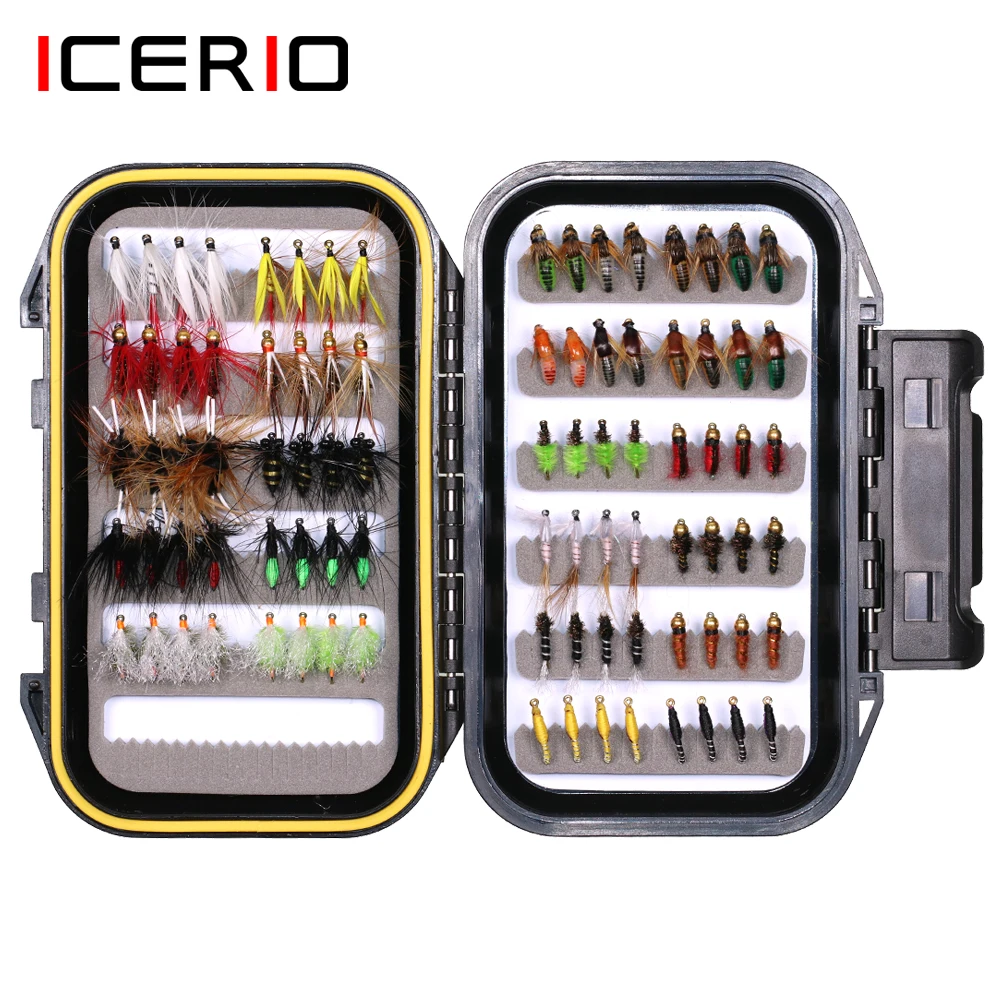 ICERIO 88PCS Dry Wet Flies Scud Nymph Midge Larvae Fishing Bait Case Trout Fishing Fly Hook Lures Carp Artificial Baits