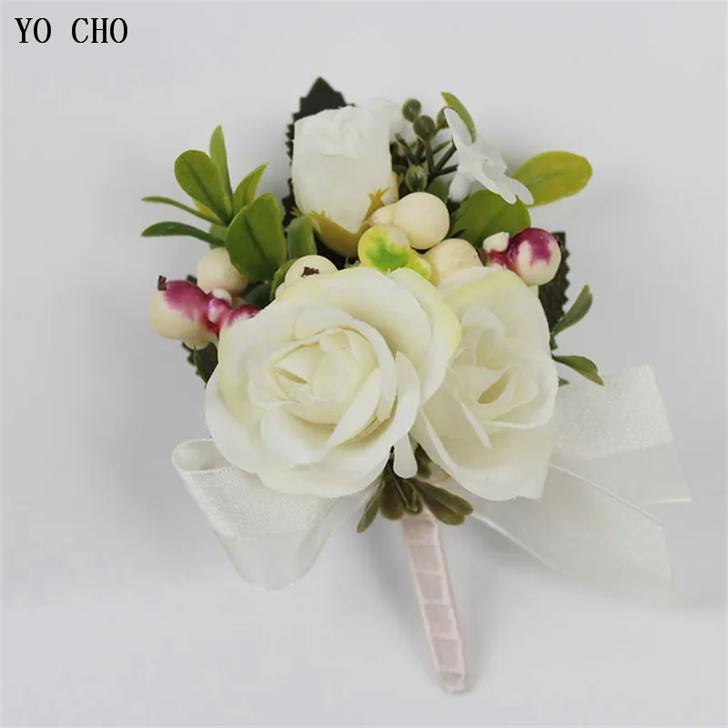 YO CHO Boutonniere Bloem Mannen Broche Pins Wedding Pols Corsage Bloem Bruidsmeisje Armband Corsage Mariage Accessoires