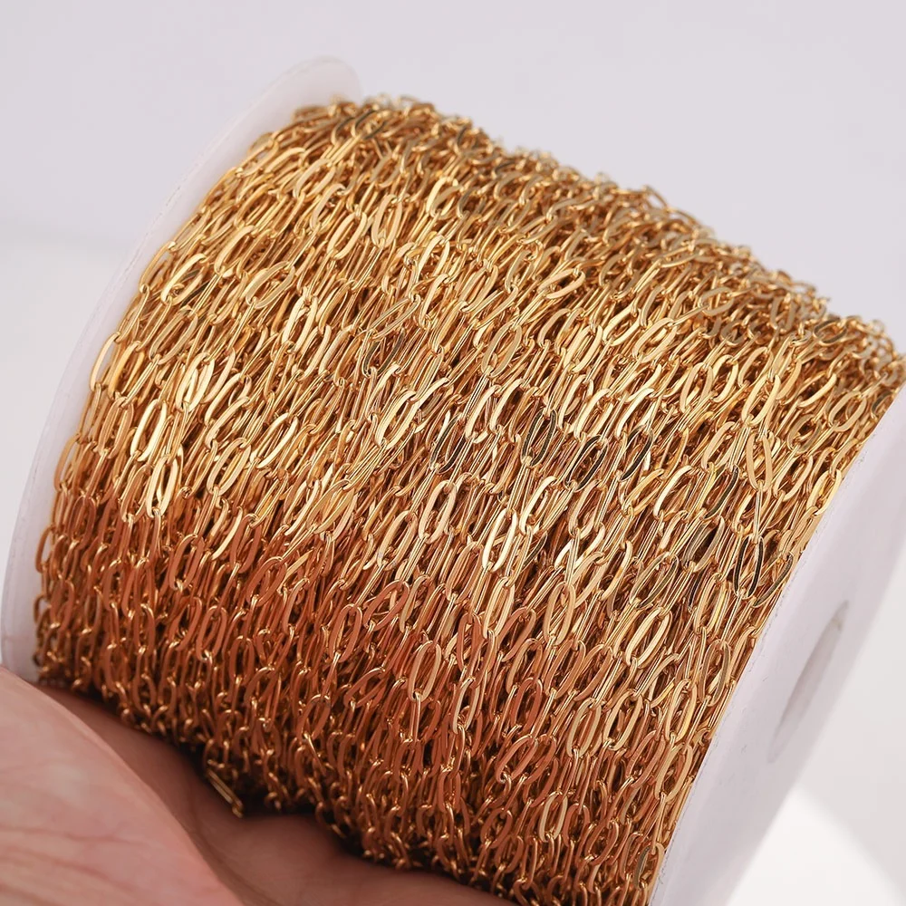 2 Meters Gold Tone 2.5mm Width Rolo Cable Flat Chain Stainless Steel Gold Link Chain for Necklace Jewelry Making Supplies