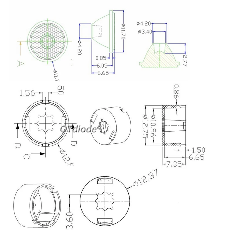 13mm 1W 3W 5W LED Lens 10 30 45 60 90 Degree SMD 3535 3030 XPPE XPE2 XPG XPG2 XTE Plano Reflector Collimator With Holder