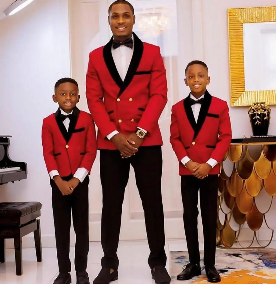 Portador de anillo de solapa con muescas para niño, ropa Formal de un botón para niño, ropa para fiesta de boda (chaqueta roja + pantalones negros + lazo)