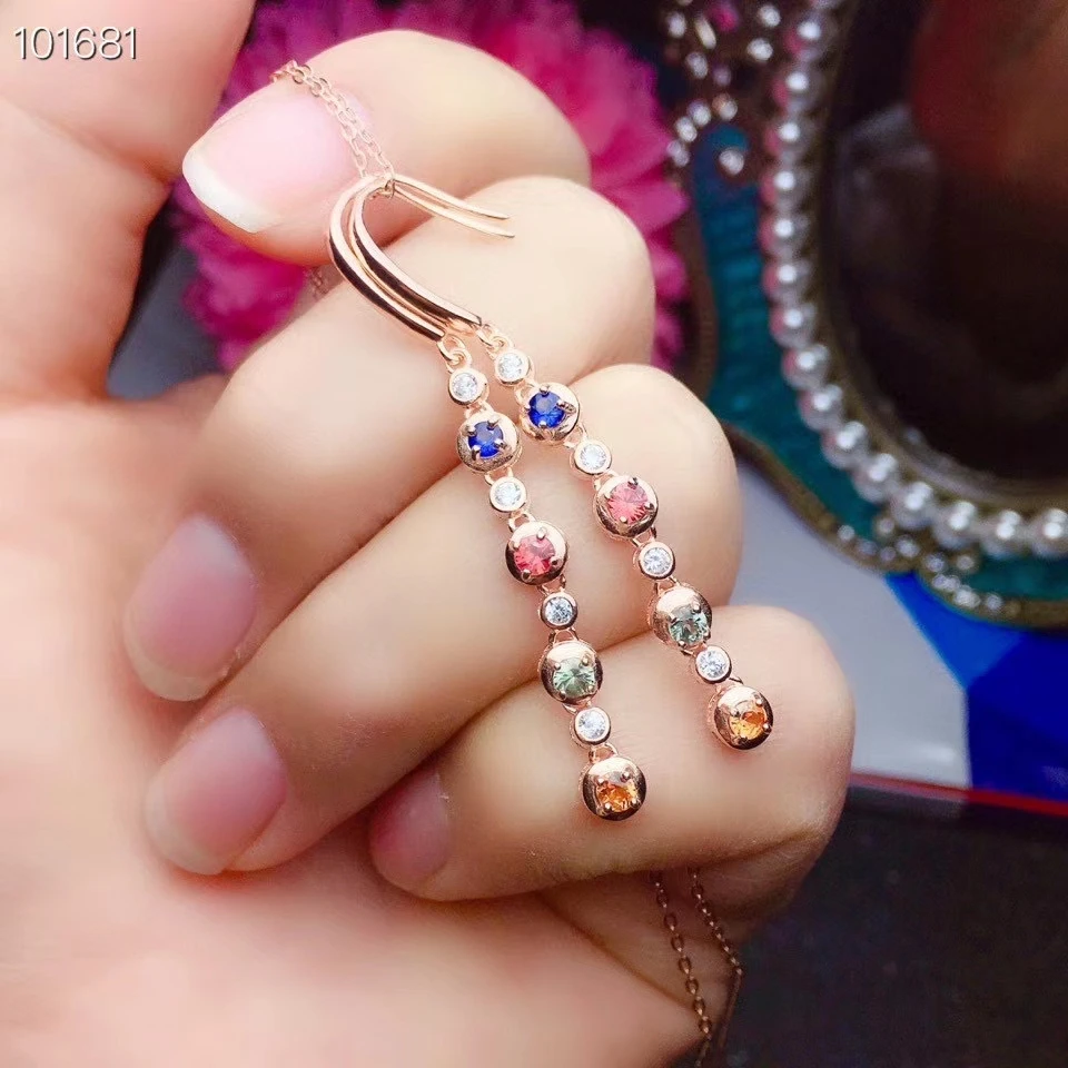 

KJJEAXCMY fine jewelry 925 sterling silver inlaid natural color sapphire earrings luxury girl new eardrop support test