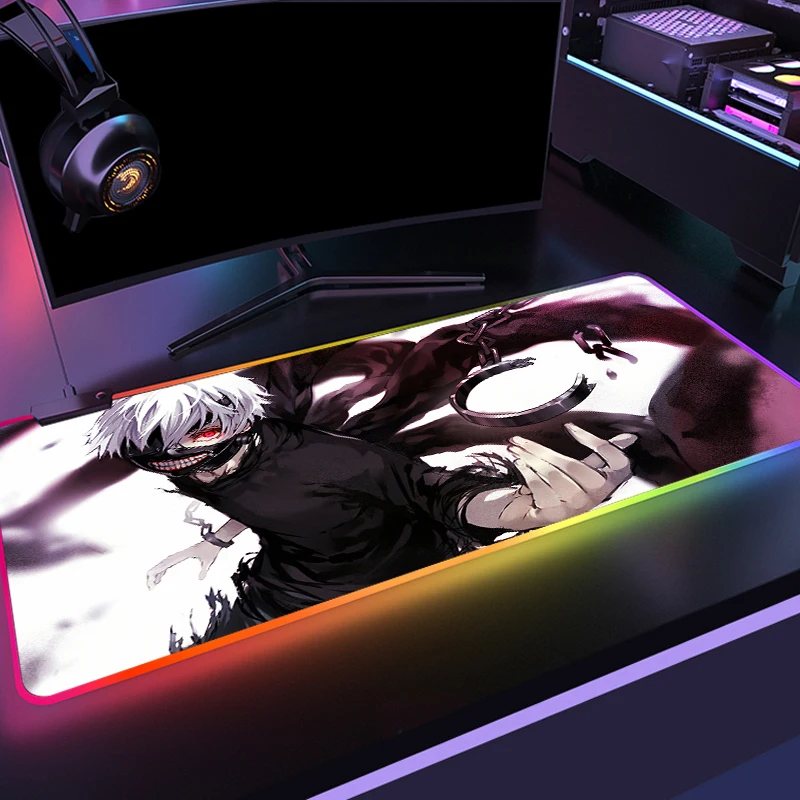 

Anime Tokyo Ghoul RGB Mouse Pad Computer LED Gaming Mouse Pad Gamer Large Mause Pad USB For Keyboard Mice PC Desk Ma