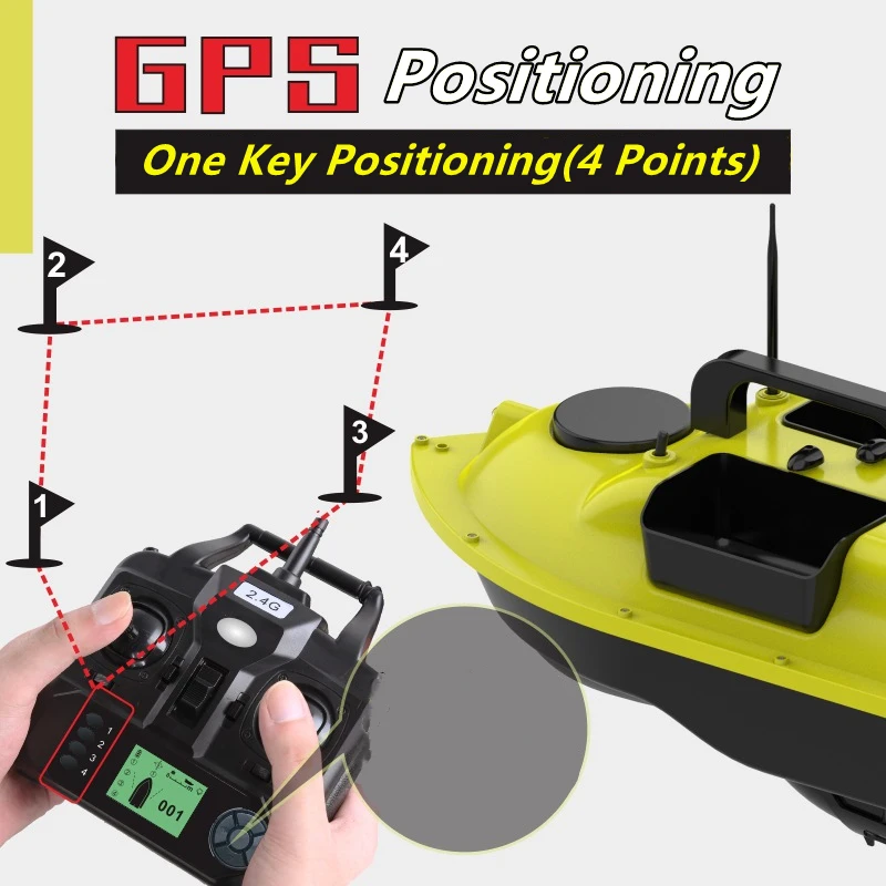 GPS Positioning 500M Sonar Fish Finder One Key Cruise RC Bait Boat Three Hoppers 6Hours Endure Screen Display Waterproof RC Boat