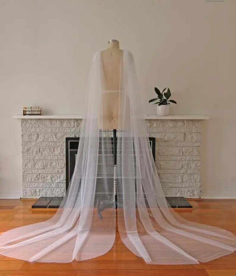 TOPQUEEN G52 2PC Braut Cape Schleier Hochzeit Zubehör Braut Flügel Schleier Weichen Einreihigen Braut Schal mit Schnittkante mantel Cape