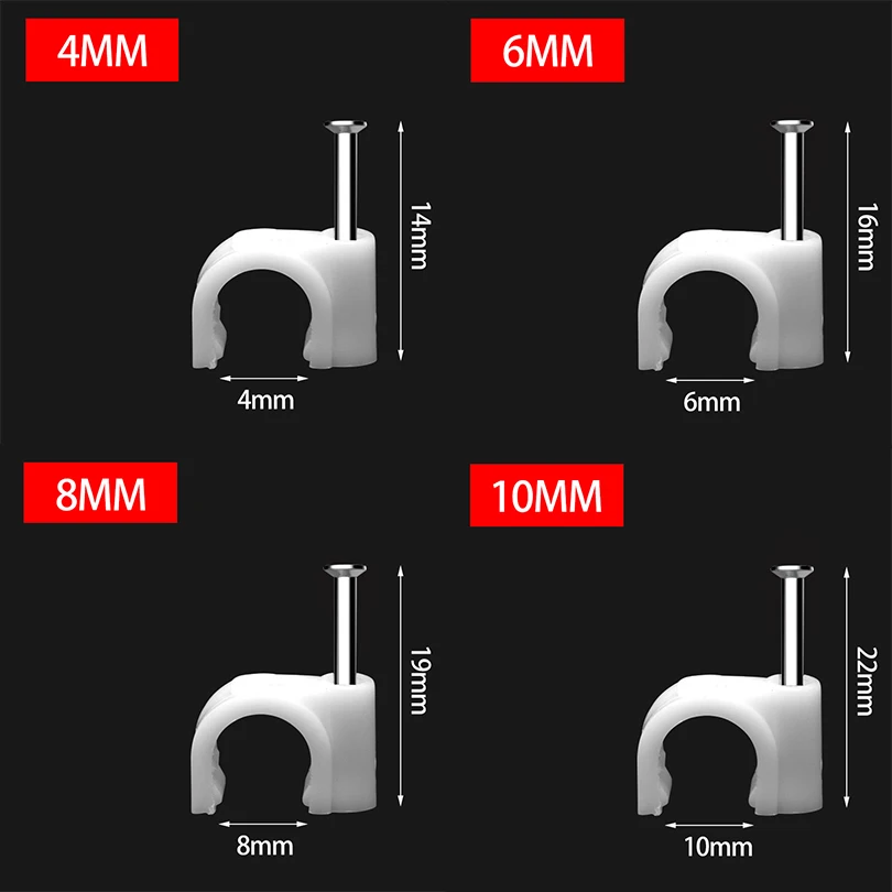Runde Kabelclips 4mm 6mm 8mm 10mm Kabelmanagement RG6 CAT6 RJ45 Elektrische Ethernet Dish TV Lautsprecher Kabelbinder – Detail 2