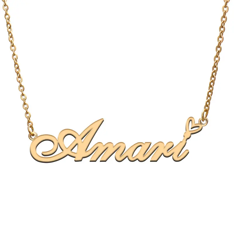 

Amari with Love Heart Name Necklace for Women Stainless Steel Jewelry Nameplate Pendant Femme Mother Child Girls Gift