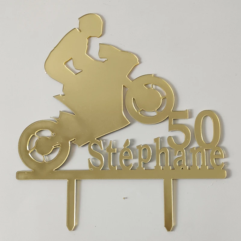 Man Motocross Silhouette Custom Name Age Motorcycle Racing Cake Topper For Motocross Fans Birthday Party Cake Decoration YC172