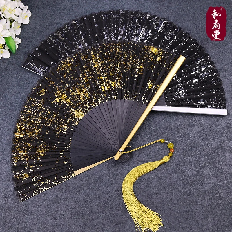 |fan 6 inch gold and silver sprinkling silk women's ancient Japanese in Japan and folding fan classical photography