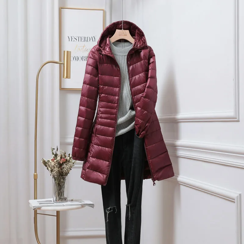 Winter Women Hooded Long Jacket Portable Lightweight Duck Down Female Overcoat Ultra Light Slim Plus Size 7XL Down Jackets Coat