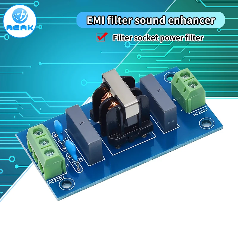 Filtro EMI Sound Booster, Soquete do filtro, Módulo Power Board, 220V, 2A